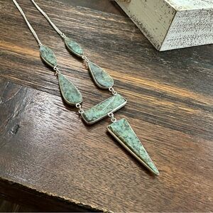 African Turquoise Geometric Jasper Gemstone Sterling Silver Plated Necklace